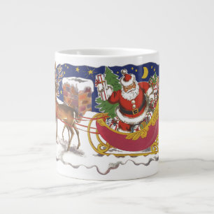 Kerstmis in vintage stijl, jolige Kerstman met sle Grote Koffiekop