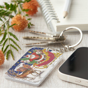 Kerstmis in vintage stijl, jolige Kerstman met sle Sleutelhanger