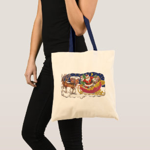Kerstmis in vintage stijl, jolige Kerstman met sle Tote Bag