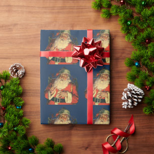 Kerstmis in vintage stijl, jolige Kerstman met spe Cadeaupapier