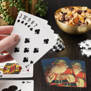 Kerstmis in vintage stijl, jolige Kerstman met spe Pokerkaarten