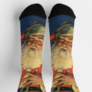 Kerstmis in vintage stijl, jolige Kerstman met spe Sokken