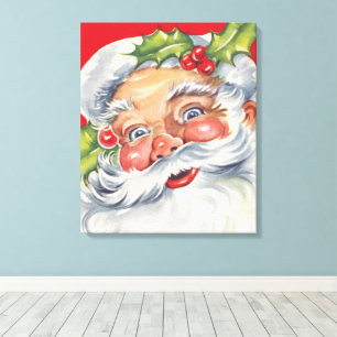 Kerstmis in vintage stijl, jolige Kerstman met zij Canvas Afdruk