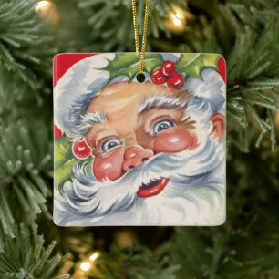 Kerstmis in vintage stijl, jolige Kerstman met zij Keramisch Ornament