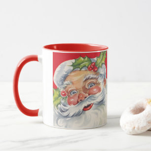 Kerstmis in vintage stijl, jolige Kerstman met zij Mok