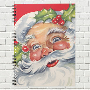 Kerstmis in vintage stijl, jolige Kerstman met zij Notitieboek