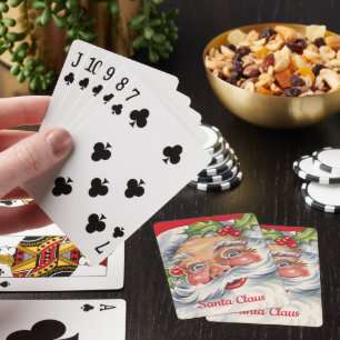 Kerstmis in vintage stijl, jolige Kerstman met zij Pokerkaarten