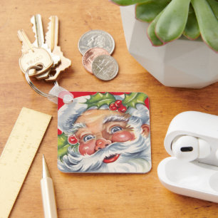 Kerstmis in vintage stijl, jolige Kerstman met zij Sleutelhanger