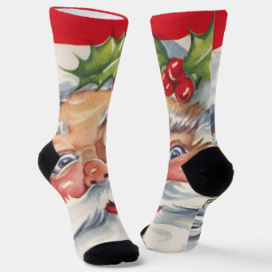 Kerstmis in vintage stijl, jolige Kerstman met zij Sokken