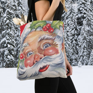 Kerstmis in vintage stijl, jolige Kerstman met zij Tote Bag