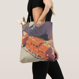 Kerstmis in vintage stijl, jongen speelt met speel tote bag