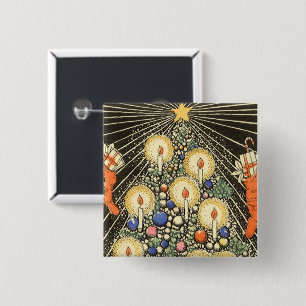 Kerstmis in vintage stijl, kerstboom met kaarsen e vierkante button 5,1 cm