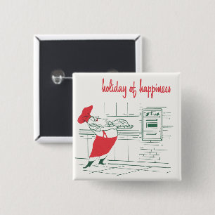 Kerstmis in vintage stijl, Kerstman Chef en kalkoe Vierkante Button 5,1 Cm