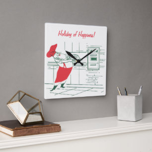 Kerstmis in vintage stijl, Kerstman Chef en kalkoe Vierkante Klok