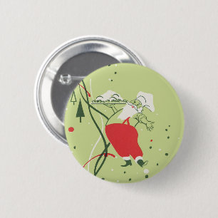 Kerstmis in vintage stijl, Kerstman Chef met diner Ronde Button 5,7 Cm
