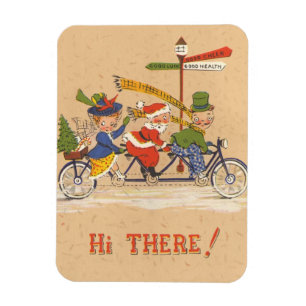Kerstmis in vintage stijl, Kerstman fietst Magneet