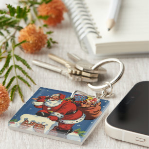 Kerstmis in vintage stijl, Kerstman gaat de schoor Sleutelhanger