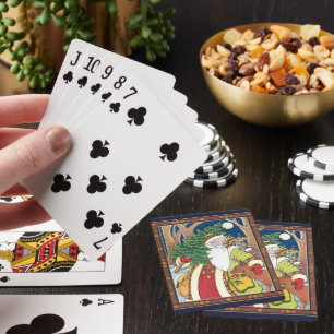 Kerstmis in vintage stijl, Kerstman hert in bos Pokerkaarten