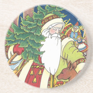 Kerstmis in vintage stijl, Kerstman hert in bos Zandsteen Onderzetter