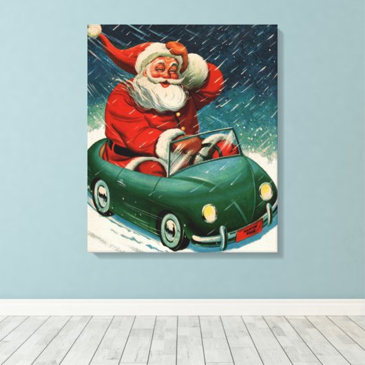 Kerstmis in vintage stijl, Kerstman in een leuk au Canvas Afdruk (Insitu (Houten vloer))