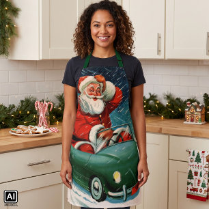 Kerstmis in vintage stijl, Kerstman in een leuk au Schort