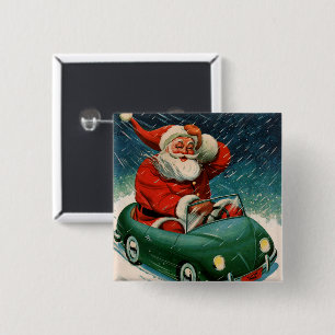 Kerstmis in vintage stijl, Kerstman in een leuk au Vierkante Button 5,1 Cm