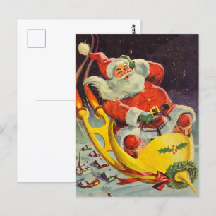 Kerstmis in vintage stijl, Kerstman in een ruimtes Briefkaart