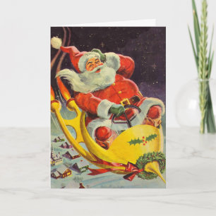 Kerstmis in vintage stijl, Kerstman in een ruimtes Feestdagen Kaart