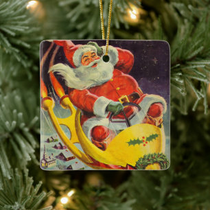 Kerstmis in vintage stijl, Kerstman in een ruimtes Keramisch Ornament
