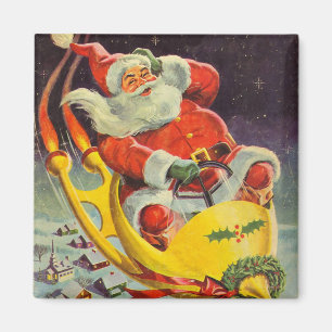 Kerstmis in vintage stijl, Kerstman in een ruimtes Magneet