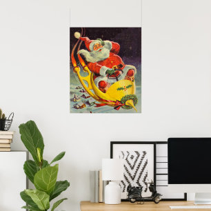 Kerstmis in vintage stijl, Kerstman in een ruimtes Poster