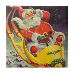 Kerstmis in vintage stijl, Kerstman in een ruimtes Tegeltje