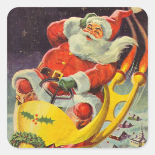 Kerstmis in vintage stijl, Kerstman in een ruimtes Vierkante Sticker