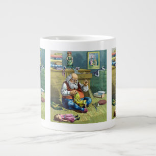 Kerstmis in vintage stijl, Kerstman maakt poppen Grote Koffiekop