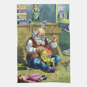 Kerstmis in vintage stijl, Kerstman maakt poppen Theedoek