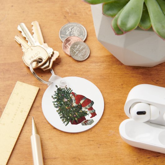 Kerstmis in vintage stijl, Kerstman met cadeaus Sleutelhanger (Bureau)