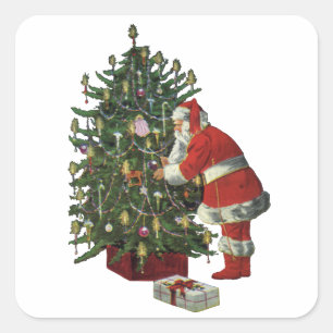Kerstmis in vintage stijl, Kerstman met cadeaus Vierkante Sticker