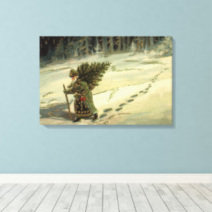 Kerstmis in vintage stijl, kerstman met een kerstb canvas afdruk