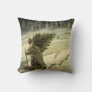 Kerstmis in vintage stijl, kerstman met een kerstb kussen