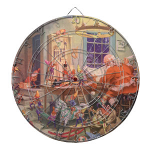Kerstmis in vintage stijl, Kerstman met elfen werk Dartbord