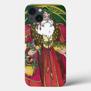 Kerstmis in vintage stijl, Kerstman met Hulstblaad iPhone 13 Hoesje