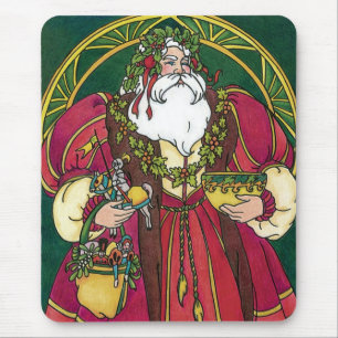 Kerstmis in vintage stijl, Kerstman met Hulstblaad Muismat
