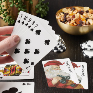 Kerstmis in vintage stijl, Kerstman met verrekijke Pokerkaarten