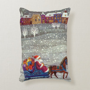 Kerstmis in vintage stijl, Kerstman paard open sle Accent Kussen