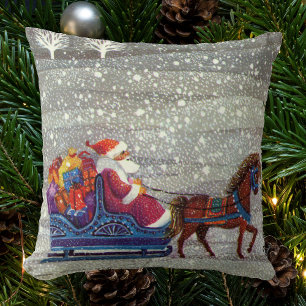 Kerstmis in vintage stijl, Kerstman Paard Open Sle Kussen