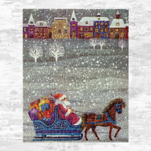 Kerstmis in vintage stijl, Kerstman Paard Open Sle Legpuzzel