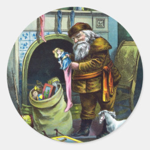 Kerstmis in vintage stijl, Kerstman Sokken met Spe Ronde Sticker