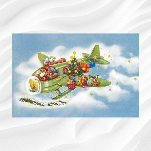 Kerstmis in vintage stijl, Kerstman vliegt in een Poster