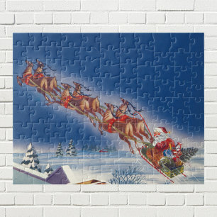 Kerstmis in vintage stijl, Kerstman vliegt met sle Legpuzzel