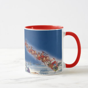 Kerstmis in vintage stijl, Kerstman vliegt met sle Mok